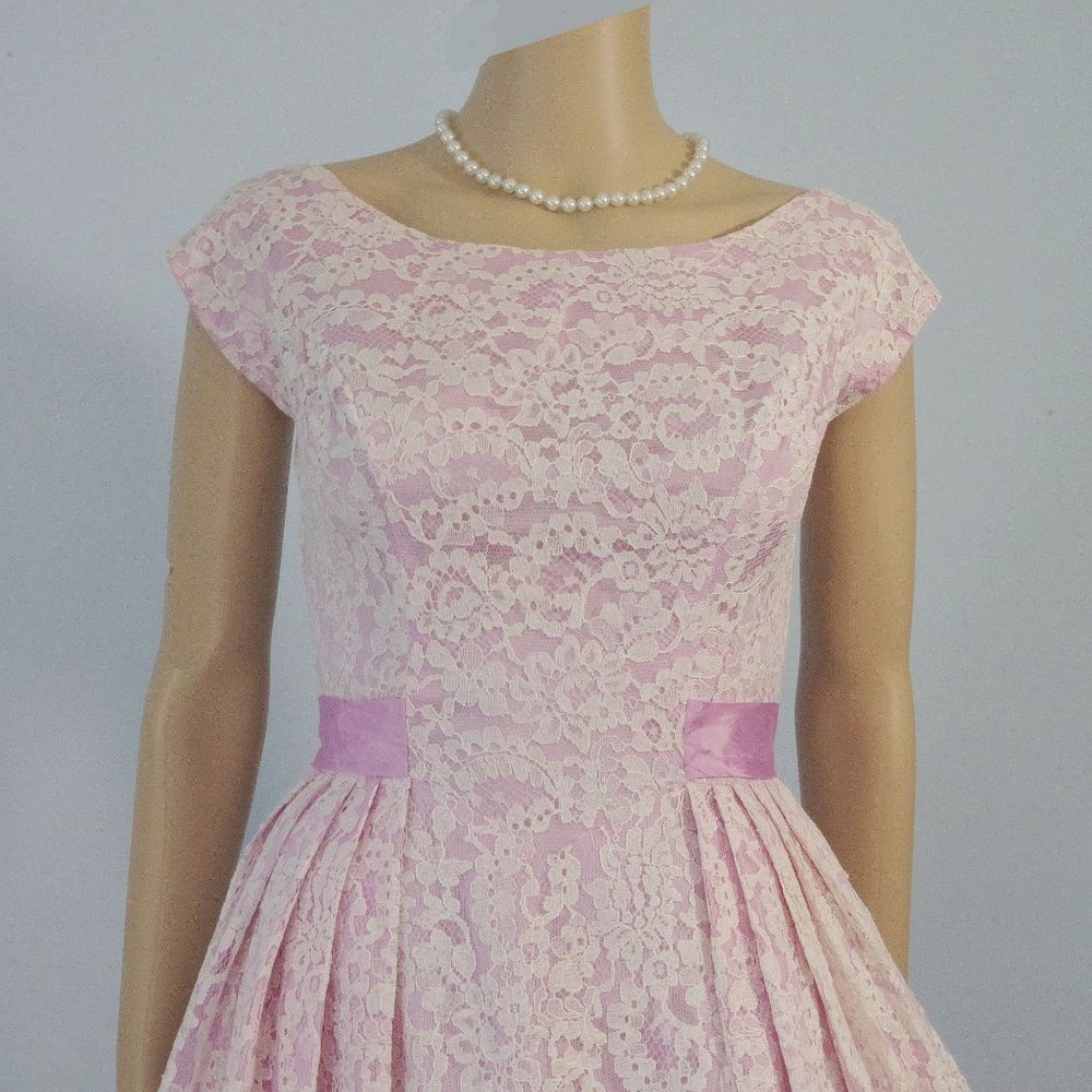 Vintage 50s Fred Perlberg Lace & Taffeta Full Skirt Party Prom Wedding Dress XS